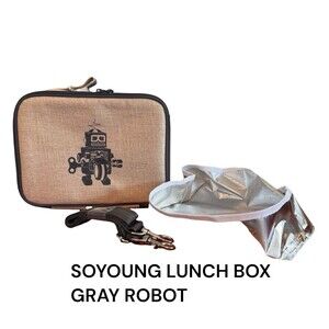 SoYoung Insulated Grey Robot Lunch Box w/Insert and Detachable Strap